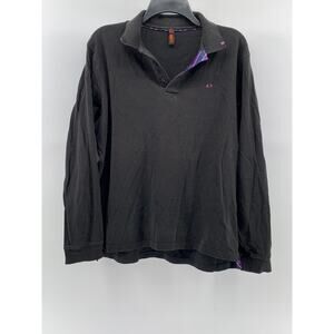 SUN68 Men's Black Textured Casual Long Sleeve Polo Shirt SZ L